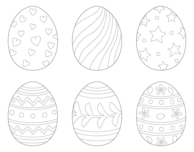 Set di uova di Pasqua per la colorazione. Illustrazione vettoriale in bianco e nero.