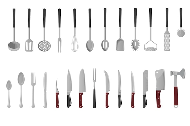 Set di utensili da cucina. Illustrazione isolata su sfondo bianco.