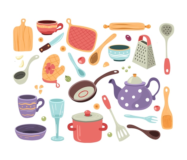 Set di utensili da cucina schizzo doodle disegnato a mano