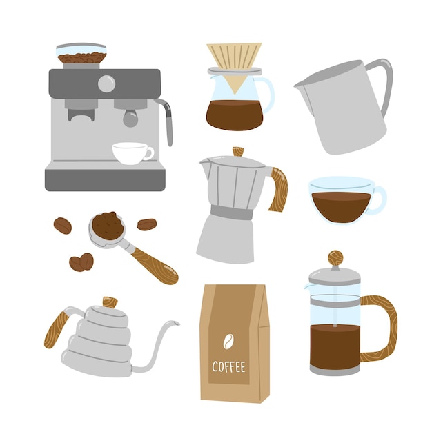 set di utensili o attrezzature per caffè e barista