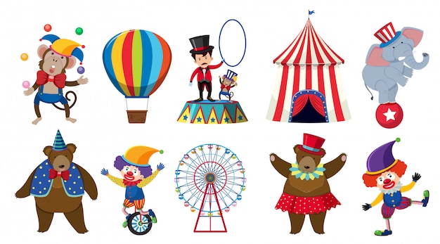 Set di vari personaggi del circo