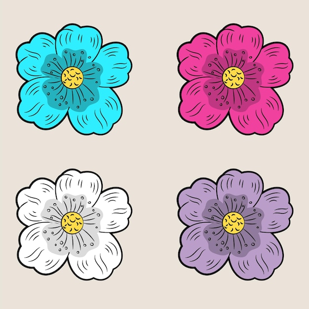 Set di varie illustrazioni vettoriali di fiori colorati di gelsomino