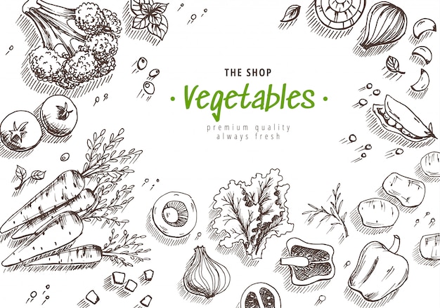 Set di verdure disegnate a mano
