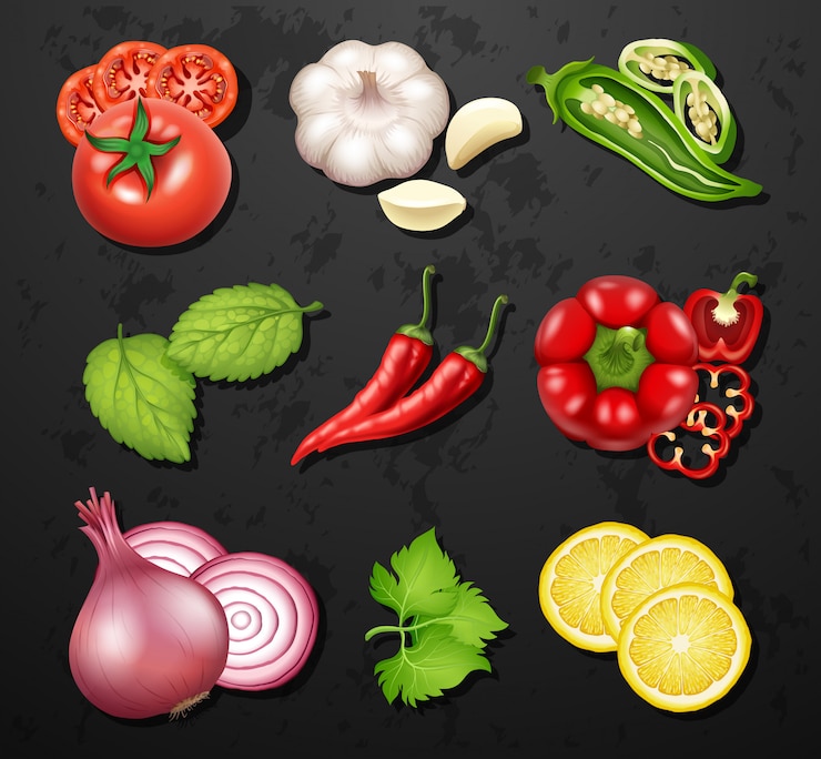 Vettore set di verdure ed erbe aromatiche
