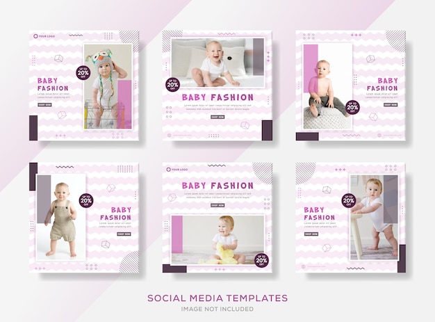 Set di vestiti per bambini banner volantino post per i social media. vettore premium