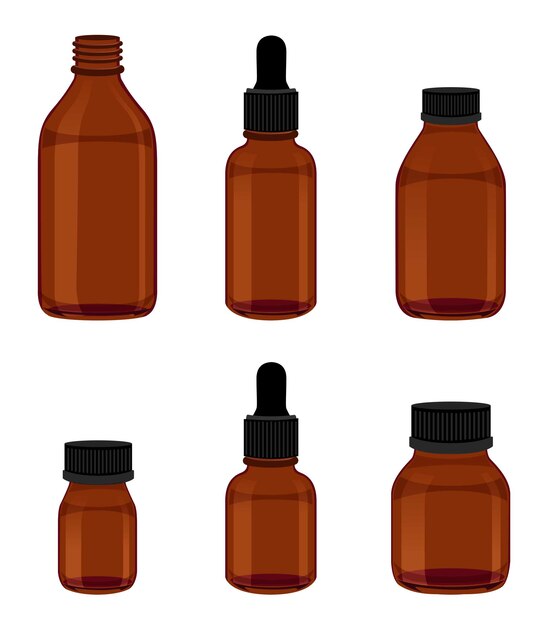 Set di vetro ambrato utile per medicine e chimica