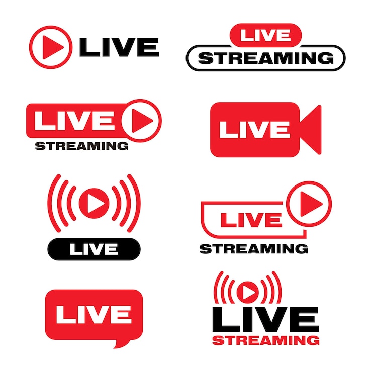 Vettore set di vettore del pulsante di streaming live