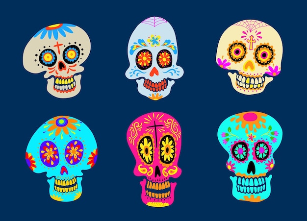 Set di vettore del teschio di zucchero di Dia de los Muertos
