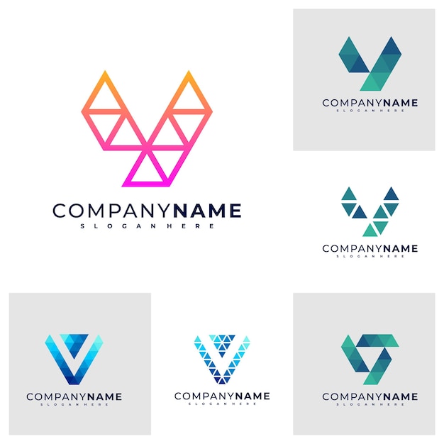 Set di vettore di progettazione del logo Lettera V Illustrazione del modello di concetti del logo V creativo