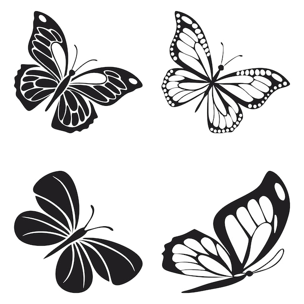 Set di vettore di silhouette di farfalla