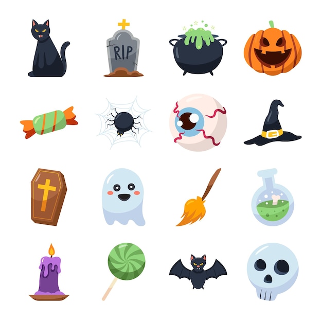 Set di vettori di clip art degli elementi di Halloween