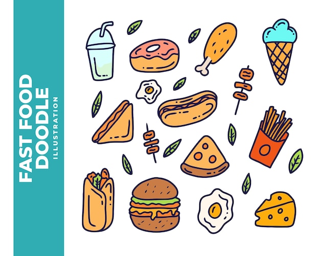 Set di vettori di illustrazione di fast food Doodle
