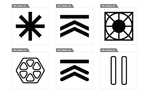 Set di vettori di oggetti in stile Y2K Grande collezione di simboli geometrici grafici astratti Oggetti in stile y2k