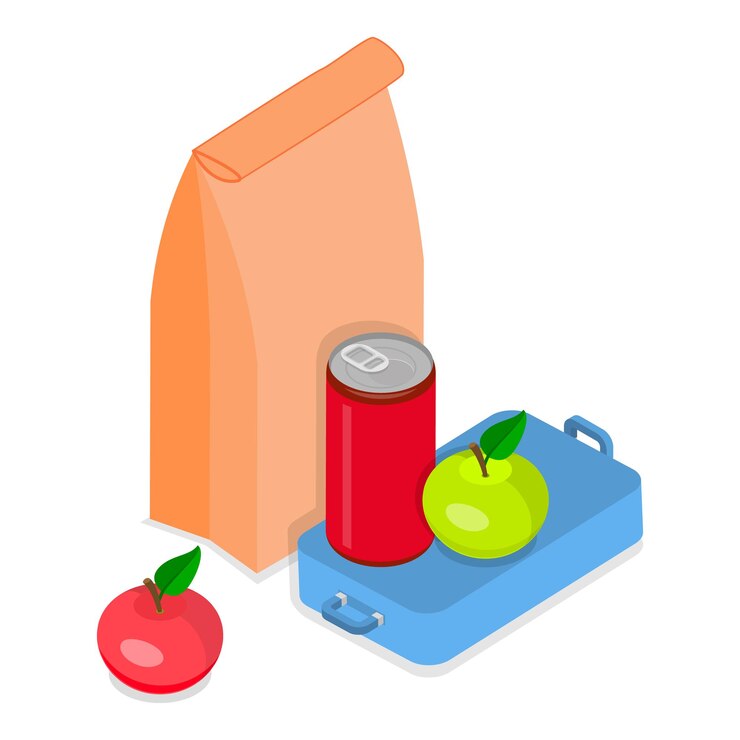 Vettore set di vettori piatti isometrici 3d di scatole da pranzo scolastiche articolo 3