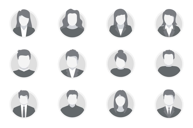 Set di volti di avatar di persone. Profilo avatar uomo e donna. Diverse icone del volto umano per videogiochi, forum Internet, account. Immagine dell'utente, icone del viso, immagine per rappresentare l'utente online nella rete sociale