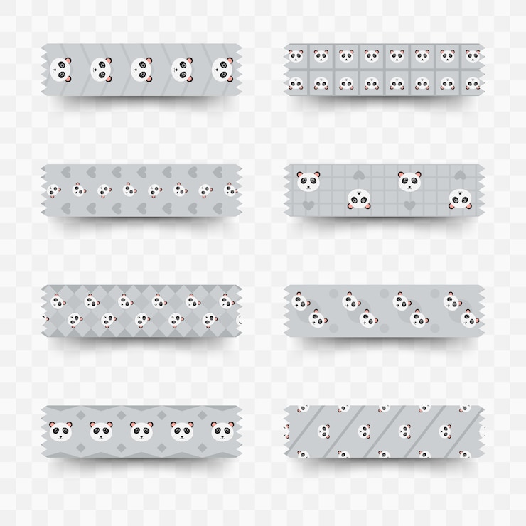 Vettore set di washi tape panda