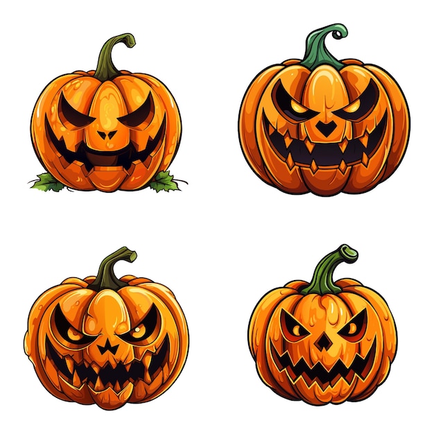 Set di zucche di Halloween facce buffe Vacanze autunnali Illustrazione vettoriale EPS10