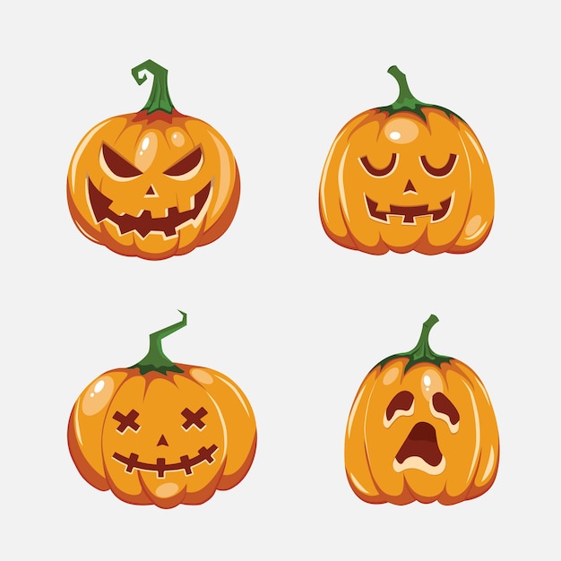 Set di zucche di Halloween, facce spaventose. su uno sfondo bianco. illustrazione EPS10.