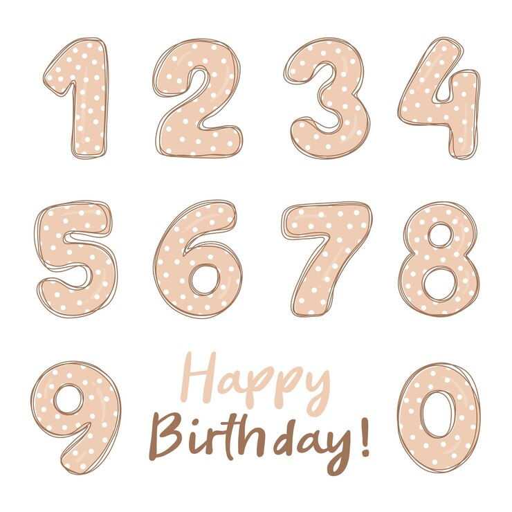 Vettore set disegnato a mano con numeri da 0 a 9 per una festa e un biglietto di auguri