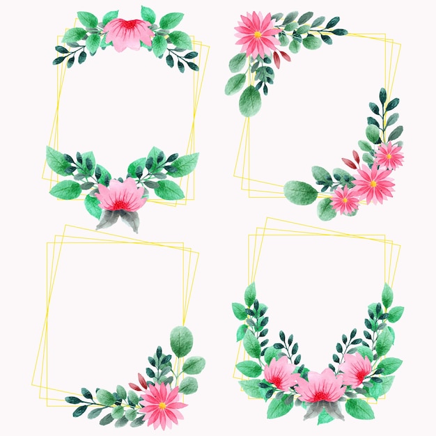 set disegnato a mano di cornice floreale rosa