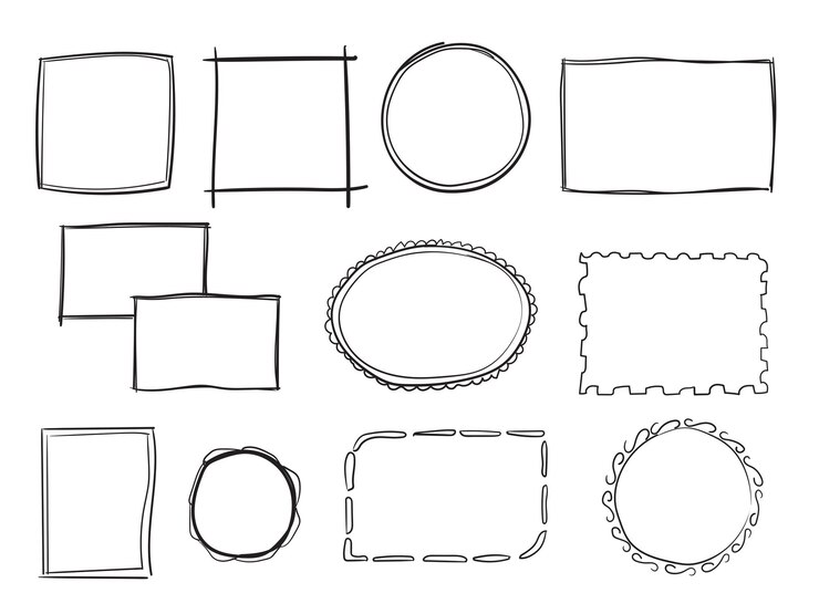 Vettore set disegnato a mano di cornice semplice e bordo con forme diverse
