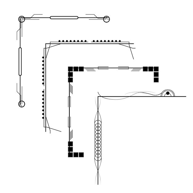 Set disegno a mano di angoli diverse forme decorazione floreale disegno vettoriale stile schizzo Doodle