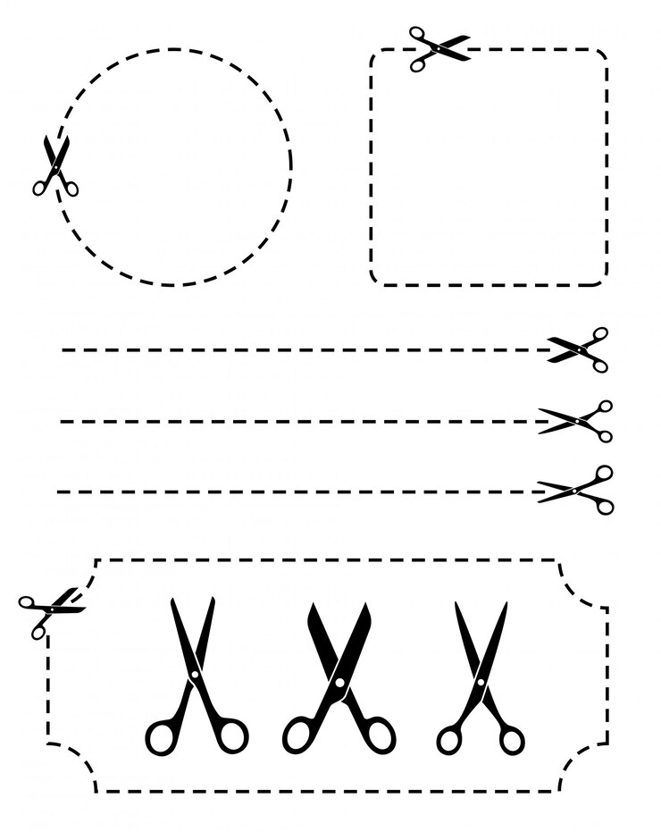 Set forbici con linee di taglio stile piatto