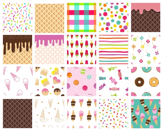 Set grande Ice creamcandy pattern senza cuciture con caramelle colorate e graziose spruzza banner lungo bordo