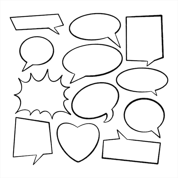set hand drawn doodle collection speech bubble vector