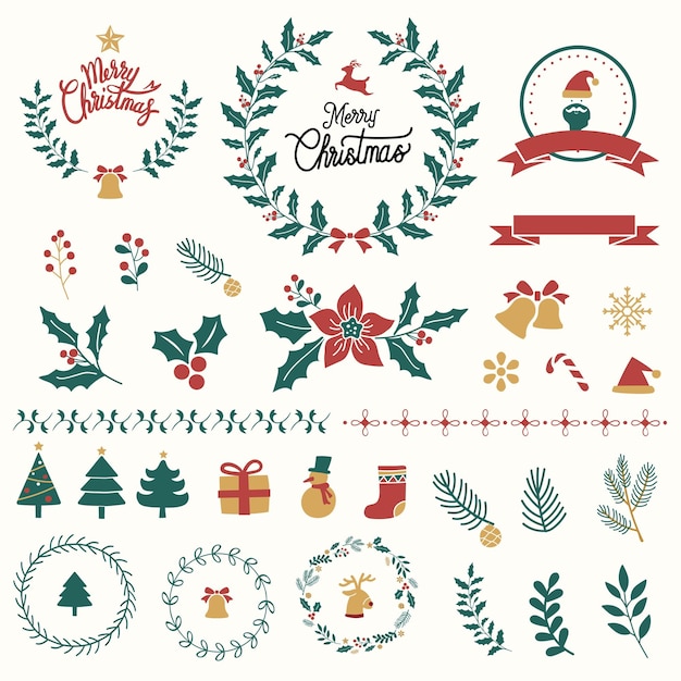 Set illustrativo di decorazioni natalizie