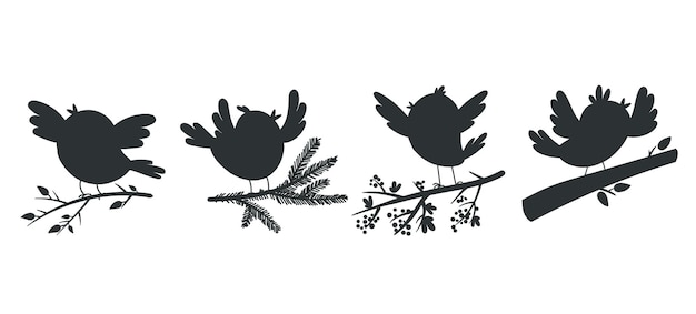 Set isolato di uccelli a silhouette d'ombra Illustrazione di progettazione grafica vettoriale