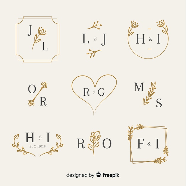 Set monogramma matrimonio ornamentale