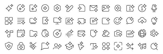 Set of artificial intelligence line icon set vector collection Generative AI symbol AI logo and star Machine learning smart robotic Web user interface element for ui ux design Editable stroke