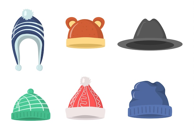 Set piatto di copricapo per cappelli per l'inverno autunno stile retrò per il design del capodanno di natale
