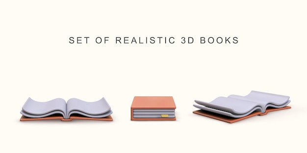 Set realistico 3D di libri realistici su sfondo bianco Illustrazione vettoriale