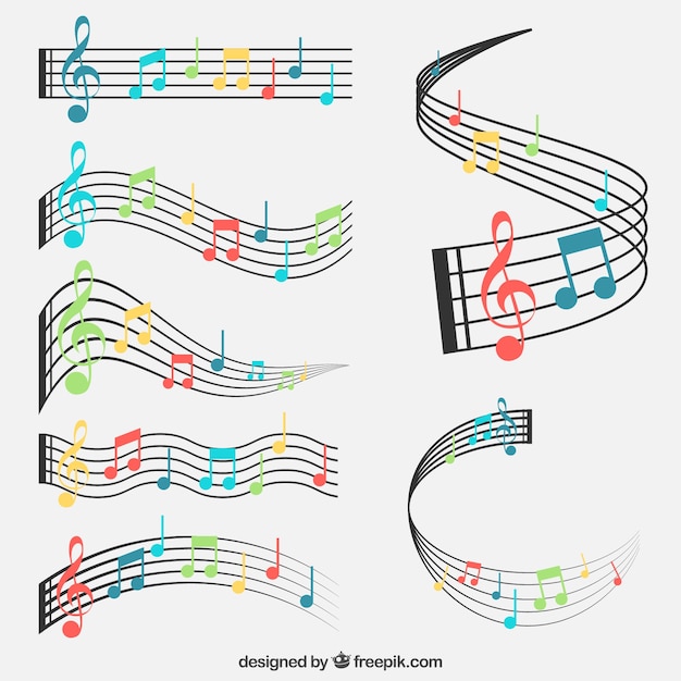 Set rilievi colorati e note musicali