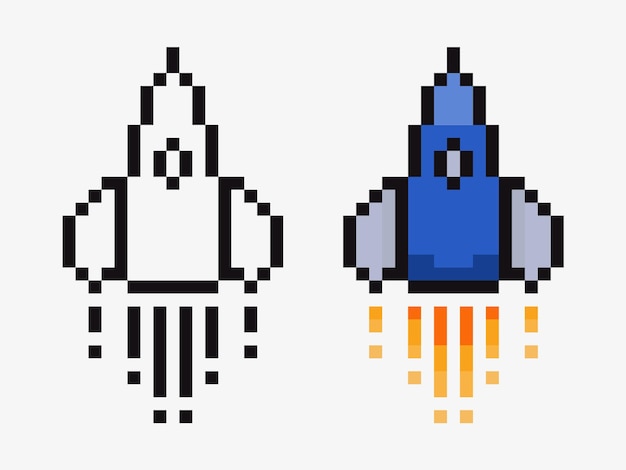 set rocket pixel art icon vector illustration