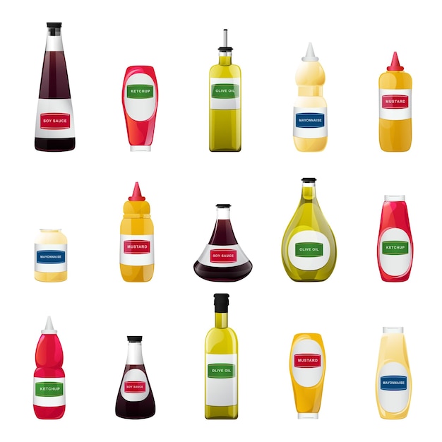Set Salsa Grande in Bottiglie Olio di Soia Senape Ketchup e Salse Maionese