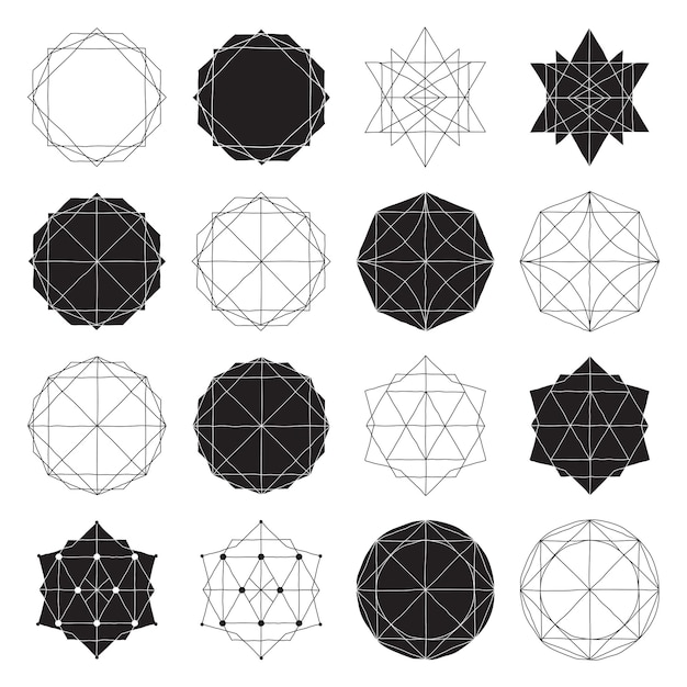 Set semplice con forme geometriche riempite e vuote nere ed ele