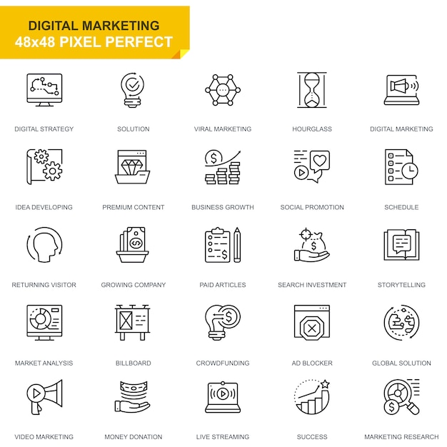Set semplice di icone di linea di affari e di marketing