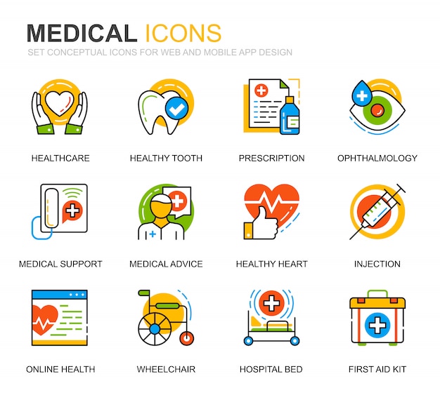 Set semplice Healthcare e linea icone mediche per sito web