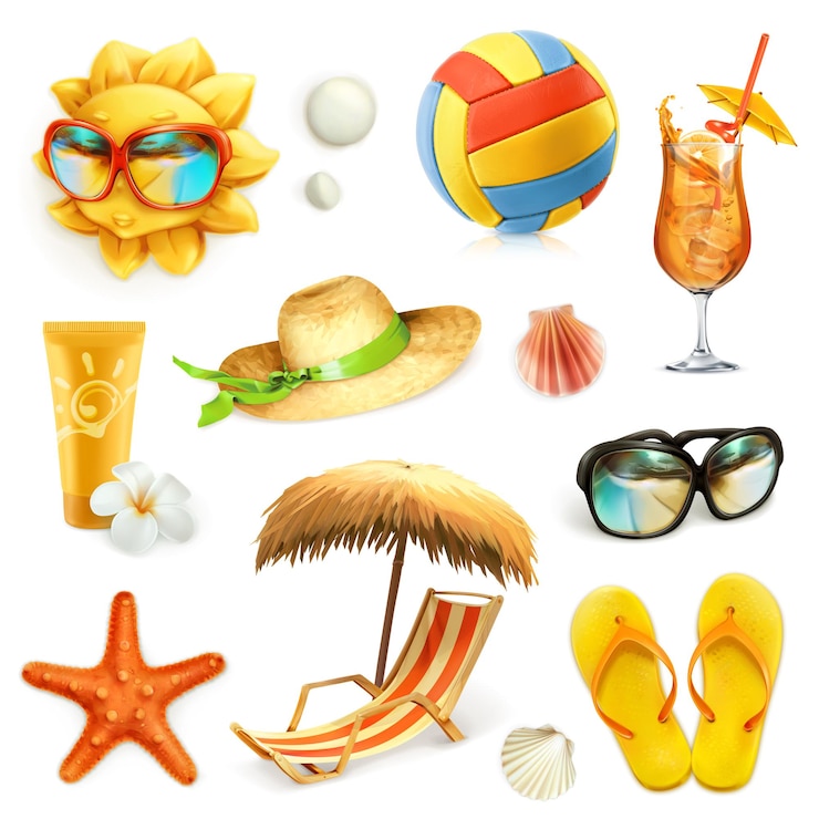 Vettore set spiaggia estiva