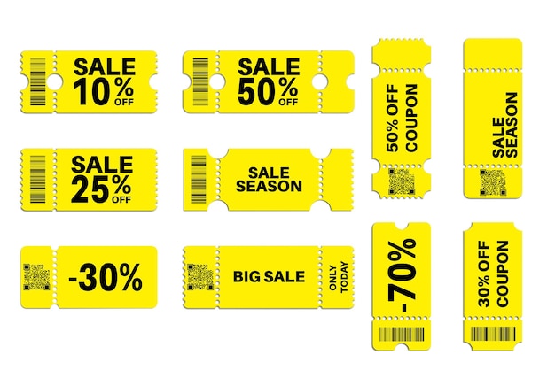 Set stagione di vendita di codici a barre tag vettoriali con codice QR Modello banner di vendita minimo in colore giallo