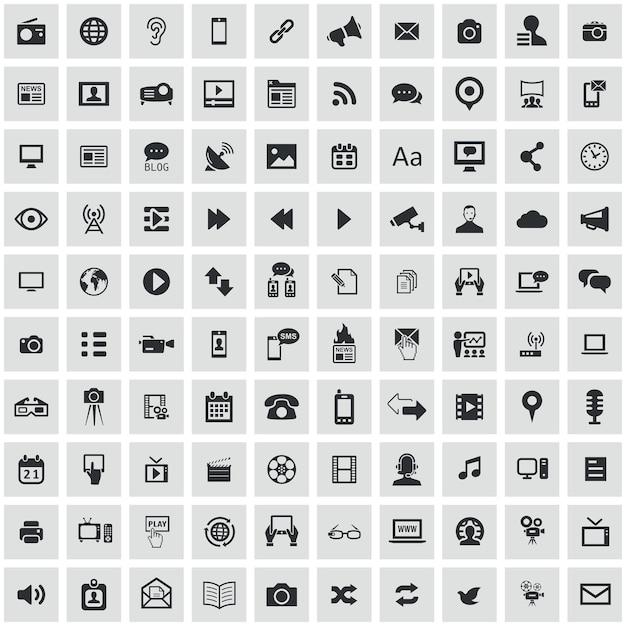 Set universale di 100 icone multimediali