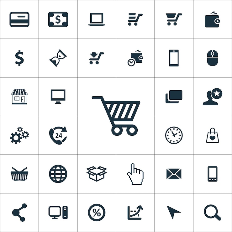 Vettore set universale di icone di e-commerce