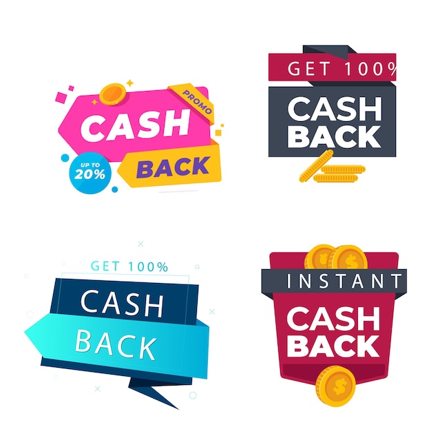 set vettoriale cashback banner ritorno denaro etichetta disegno modello illustrazione