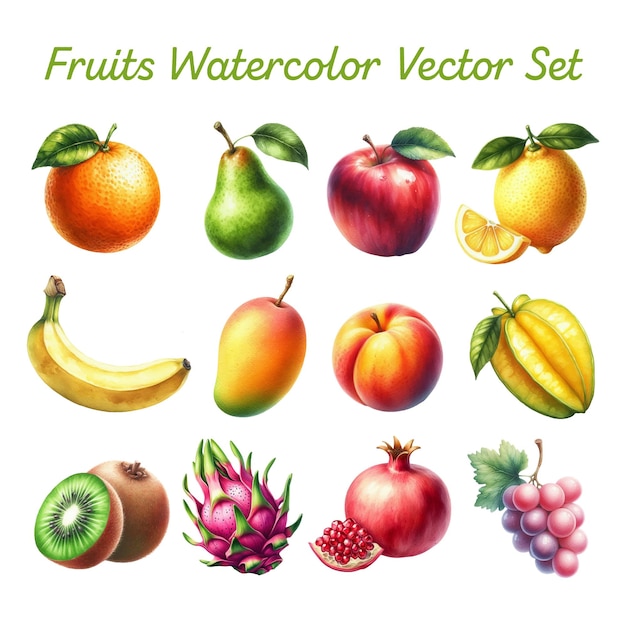 Set vettoriale di acquerelli di frutta