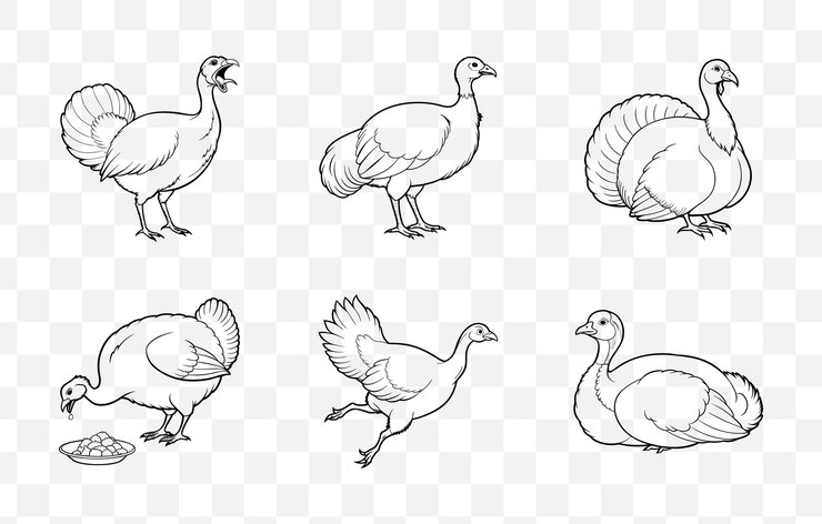 Vettore set vettoriale di arte a linea di stampa della turchia illustrazioni dettagliate per progetti grafici e creativi