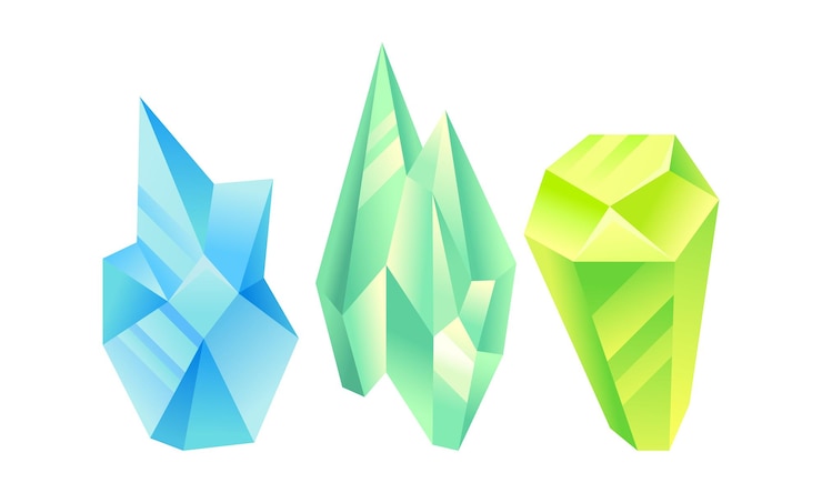 Vettore set vettoriale di forme geometriche che formano cristalli colorati o solidi cristallini