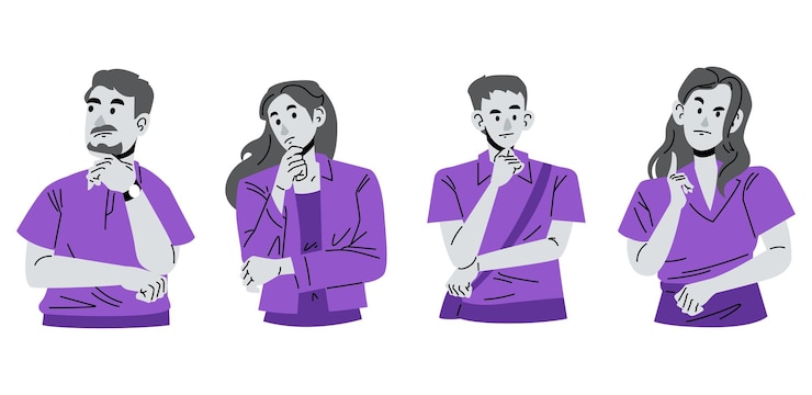 Vettore set vettoriale di illustrazioni di persone che pensano